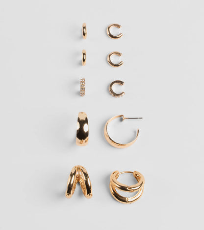 Glitzy Essentials Five-Pack Hoop Earrings
