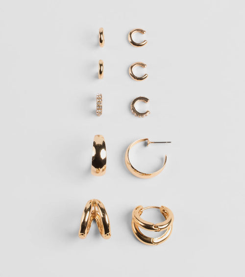 Glitzy Essentials Five-Pack Hoop Earrings