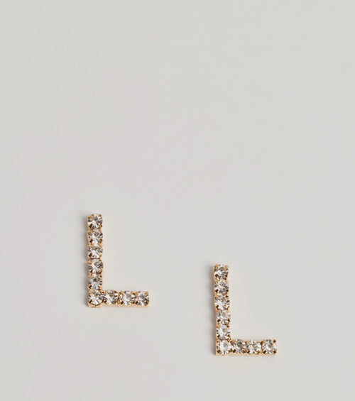 L Initial Rhinestone Stud Earrings