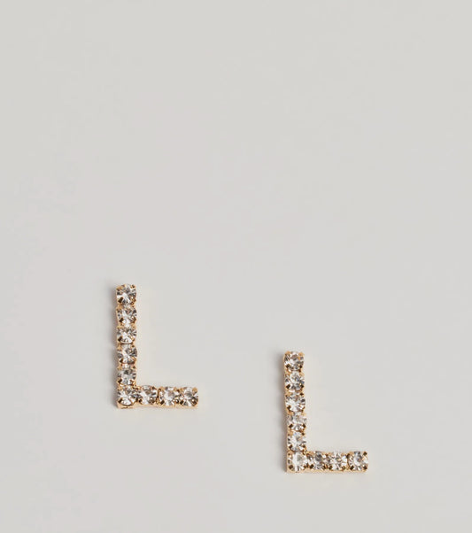 L Initial Rhinestone Stud Earrings