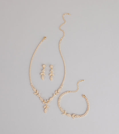 Luxe Desire Rhinestone Leaf Jewelry Set