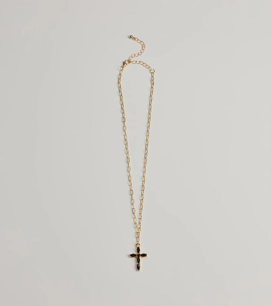 Glam Trend Gemstone Cross Chain Necklace