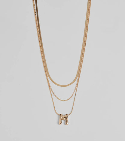 M Initial Layered Bubble Necklace