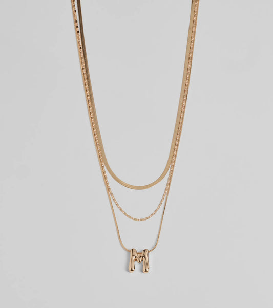 M Initial Layered Bubble Necklace