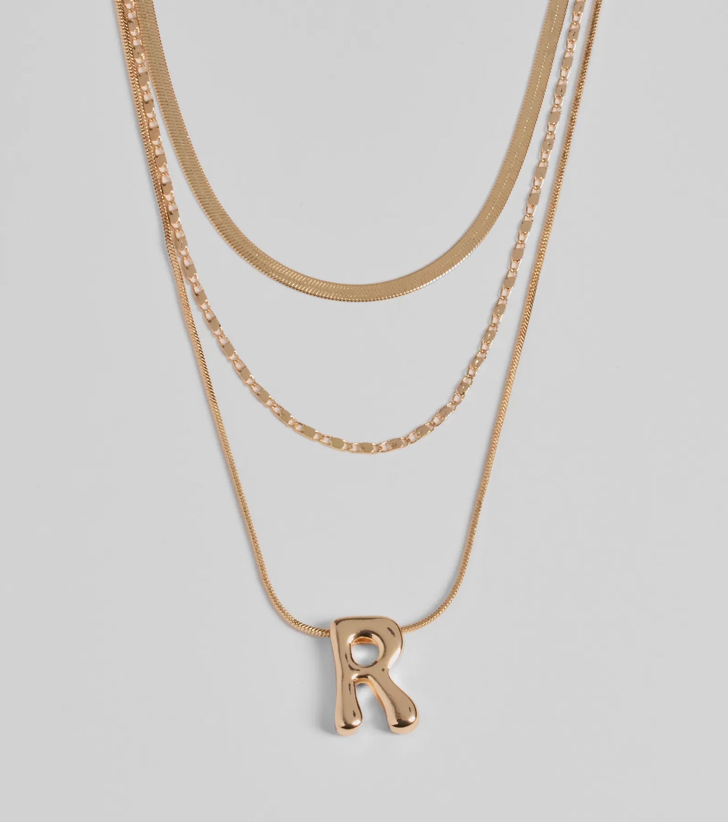 R Initial Layered Bubble Necklace