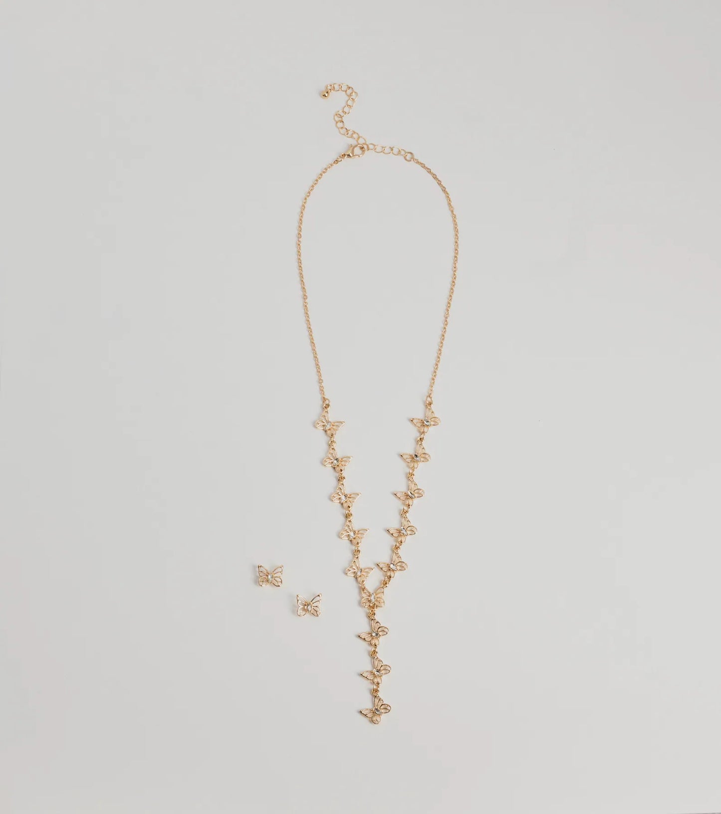 Glitzy Rhinestone Butterfly Necklace And Earrings Set