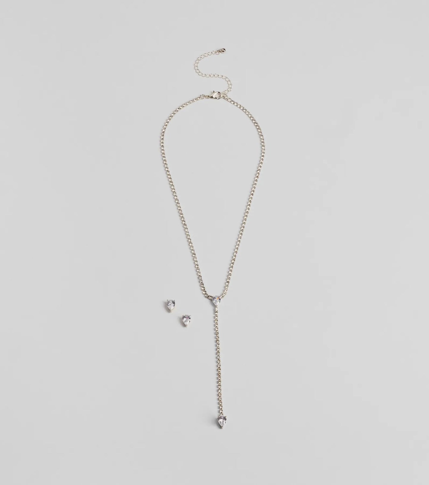 Simple Glitz Rhinestone Lariat Necklace And Stud Earrings Set