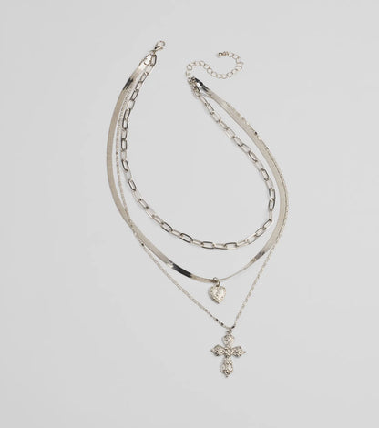 Cross My Heart Layered Charm Necklace