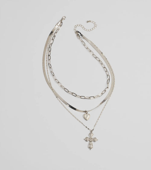 Cross My Heart Layered Charm Necklace