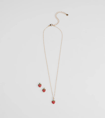 In Season Strawberry Earrings And Necklace Set