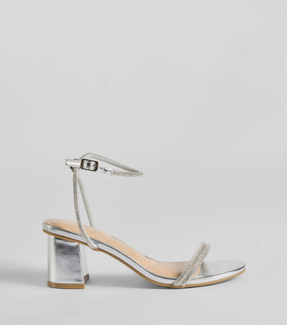 Sparkle Party Rhinestone Metallic Block Heels