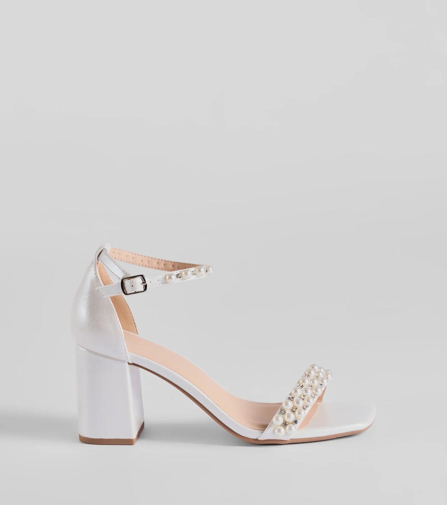Endless Luxe Faux Pearl and Rhinestone Block Heels