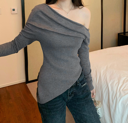 Flute Off The Shoulder Knit Top - Latte