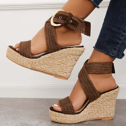 Criss Cross Ankle Strap Espadrille Wedges Platform Sandals
