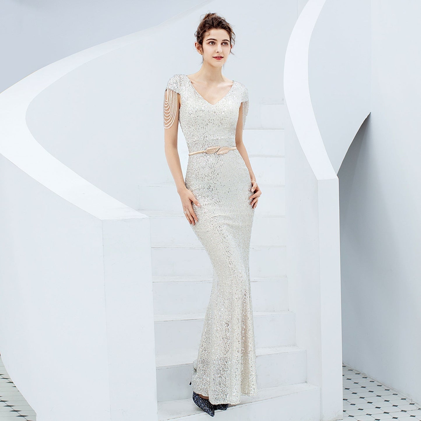 Alexandria elegant fishtail sequin dress