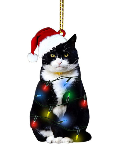 1pc Black Cat Graphic Acrylic Xmas Ornament Christmas Tree Hanging Decoration
