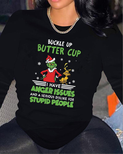 Graphic Stole Christmas Print Long Sleeve Top