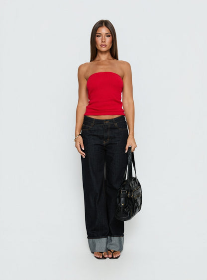 Aubrialla Strapless Top Red