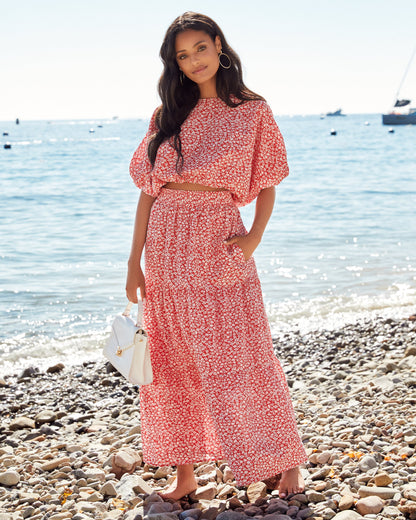 Ambiance Cotton Pocketed Floral Midi Skirt