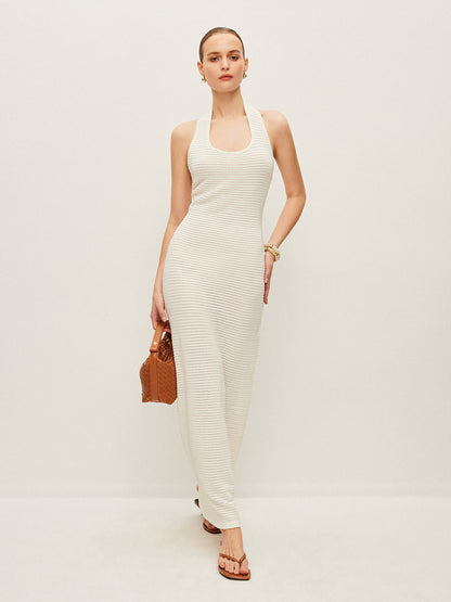 Semi-Sheer Knit Backless Dress