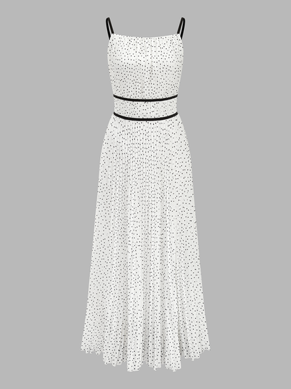 Polka Dot Pleated Cami Maxi Dress