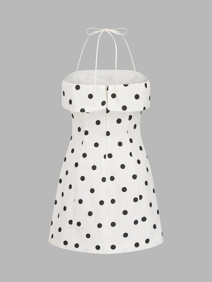 Fold Over Polka Dot A-Line Mini Dress