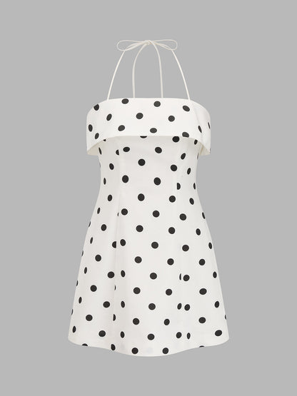 Fold Over Polka Dot A-Line Mini Dress