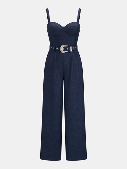 Sweetheart Belted Wide Leg Jumpsuit