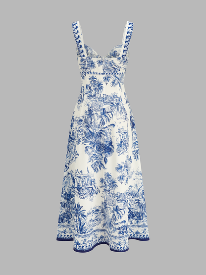 Tropical Print Cutout Sleeveless Maxi Dress