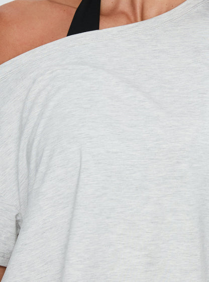 Bailea Off Shoulder Cropped Tee Grey Marle