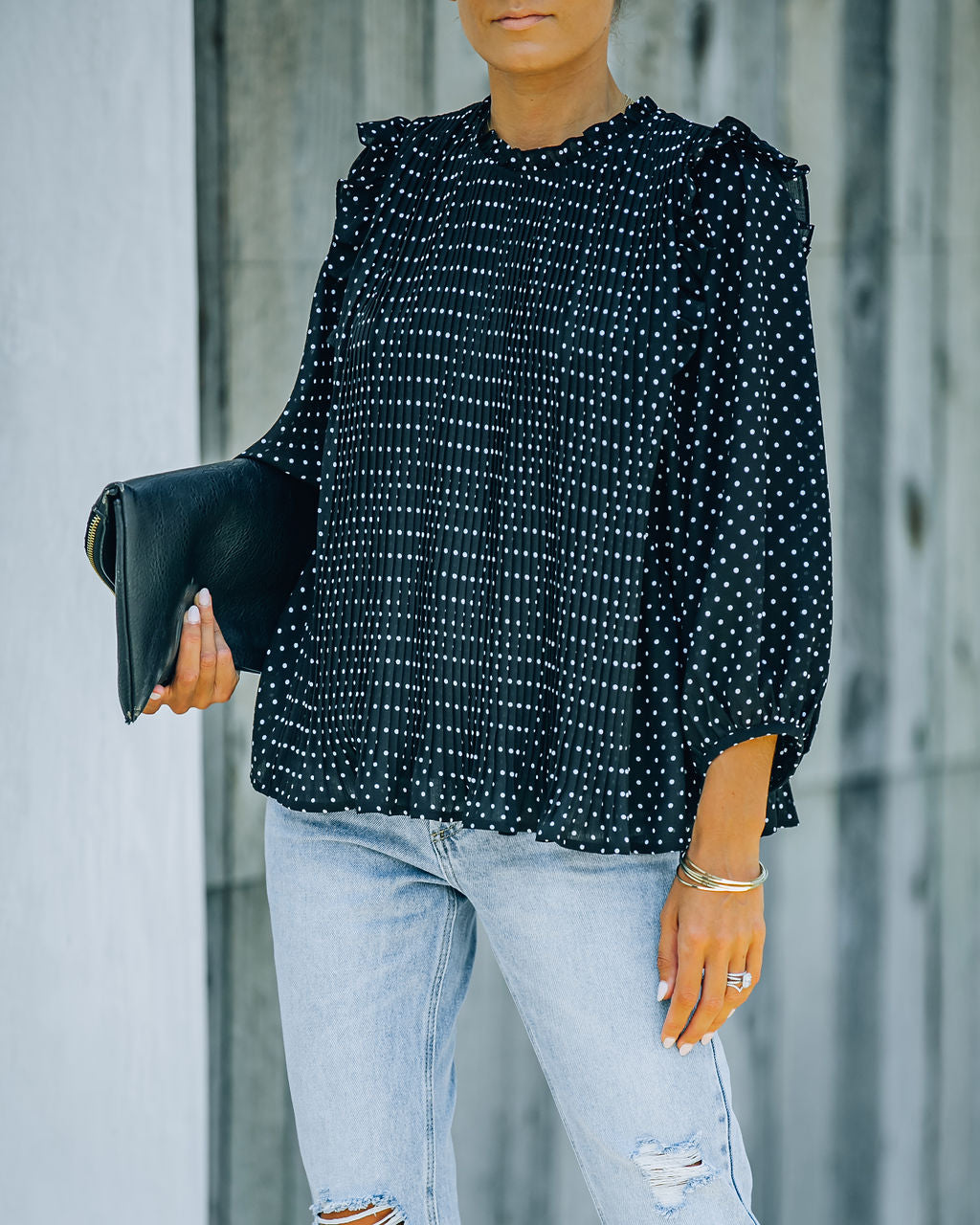 Baldwin Pleated Polka Dot Blouse