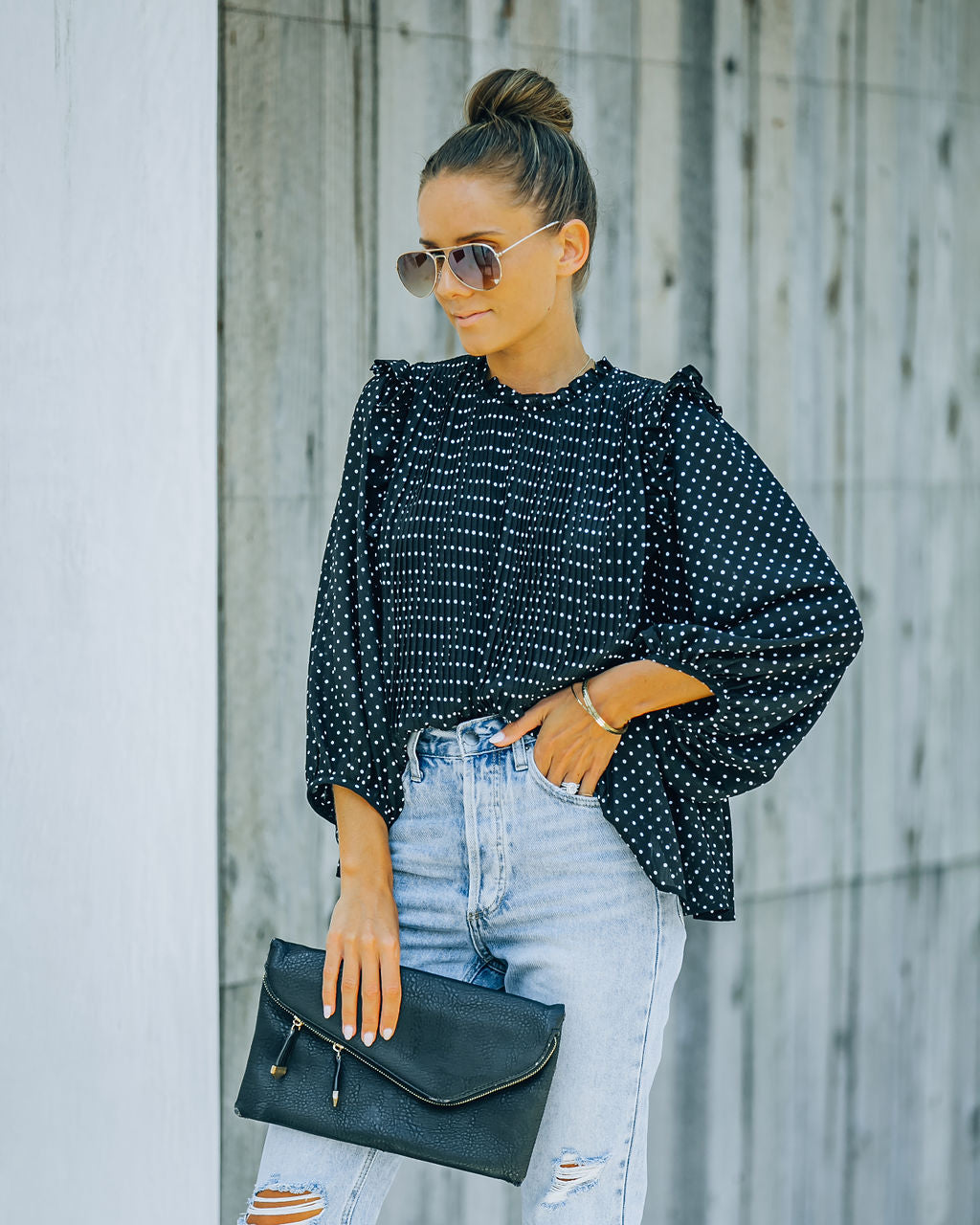 Baldwin Pleated Polka Dot Blouse