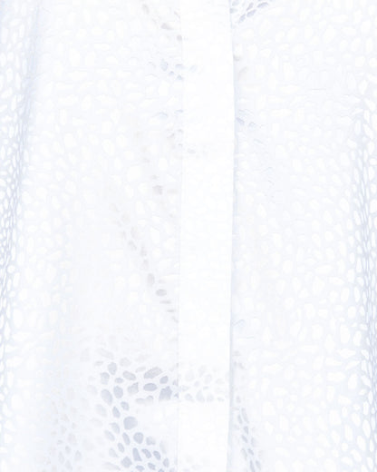 Blue Moon Satin Embossed Button Down Blouse - Ivory