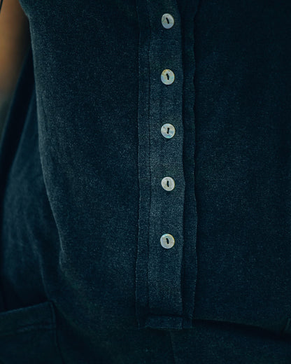 Breezy Pocketed Button Down Knit Top - Black