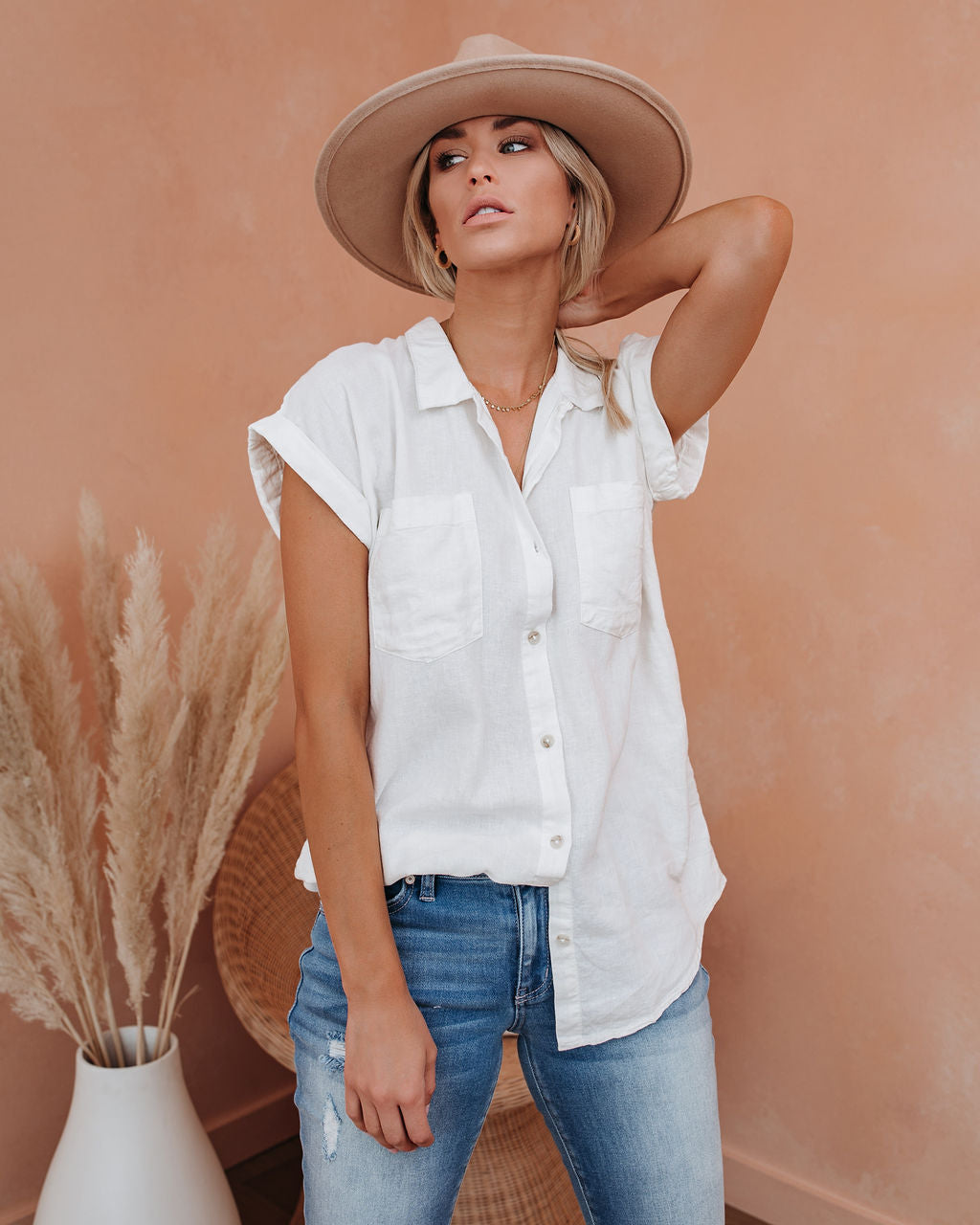 Brielle Linen Blend Button Down Top