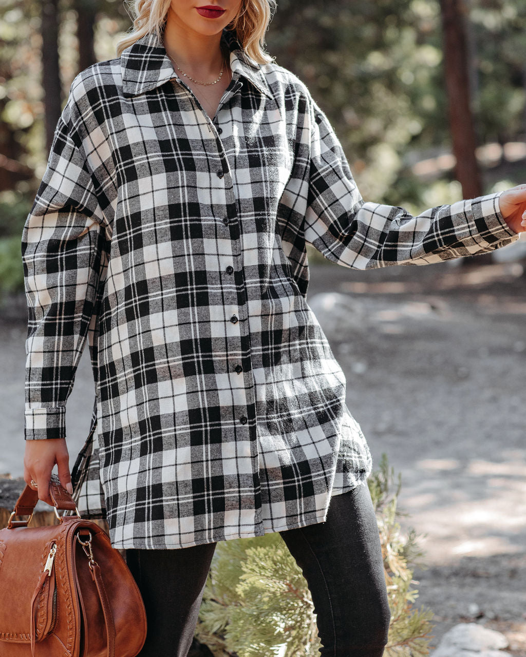 Bruno Cotton Blend Plaid Button Down Tunic