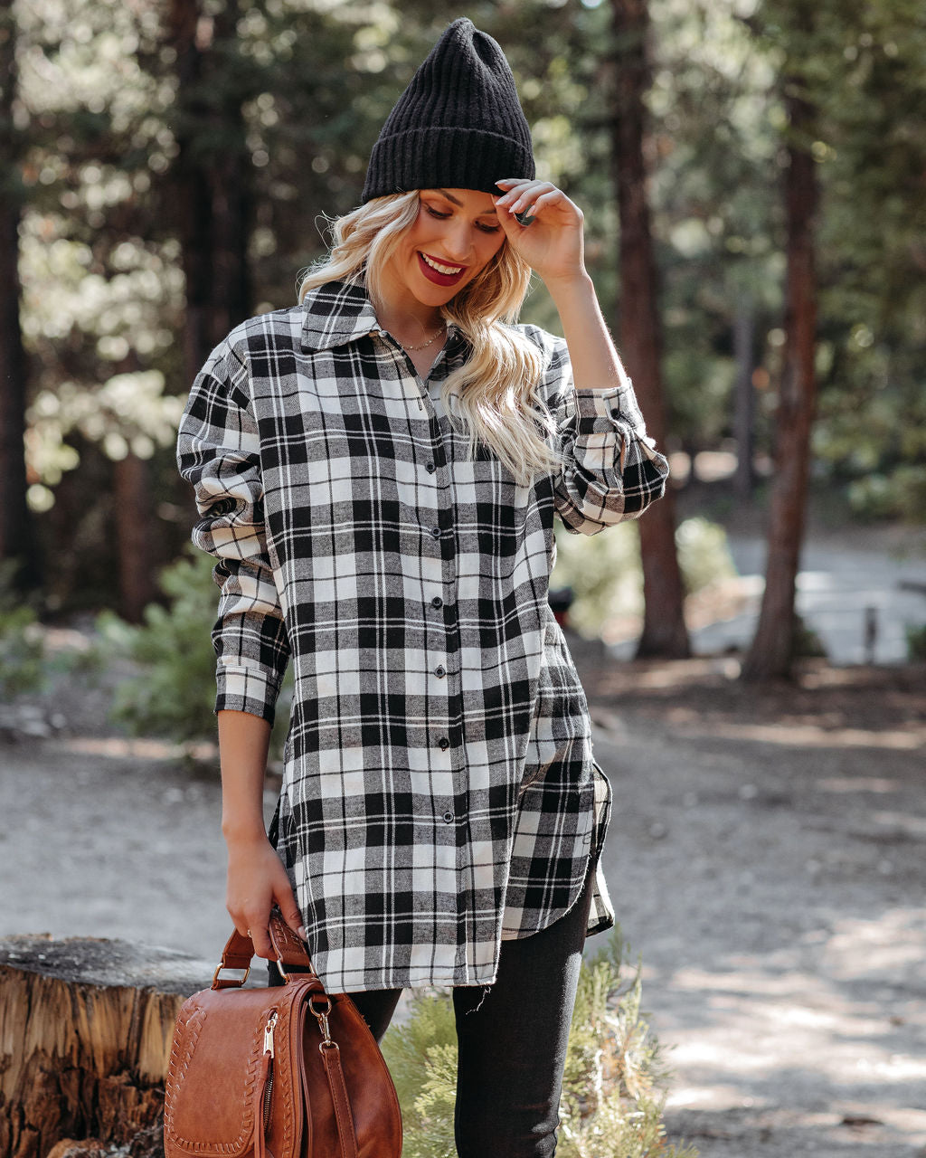 Bruno Cotton Blend Plaid Button Down Tunic