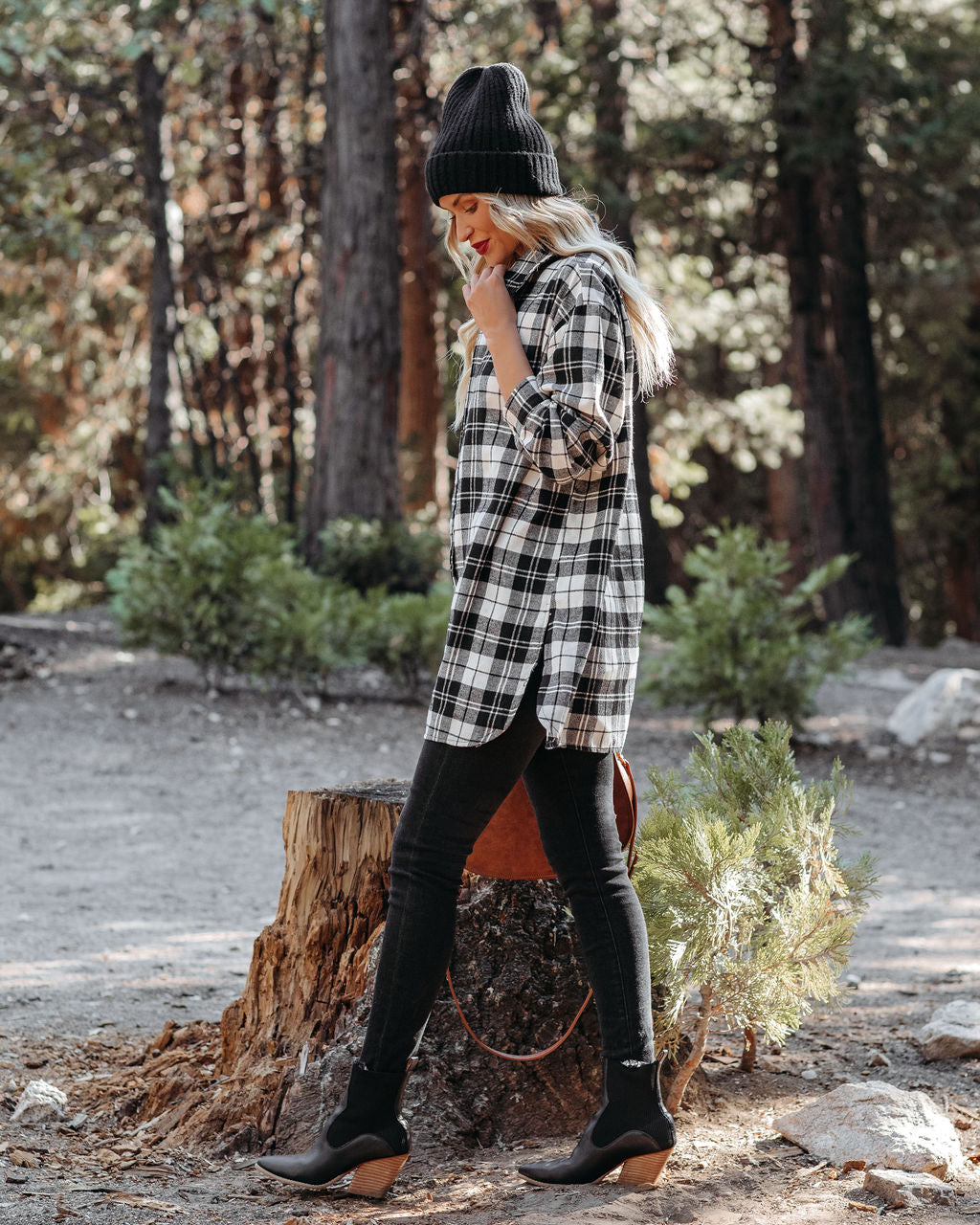 Bruno Cotton Blend Plaid Button Down Tunic