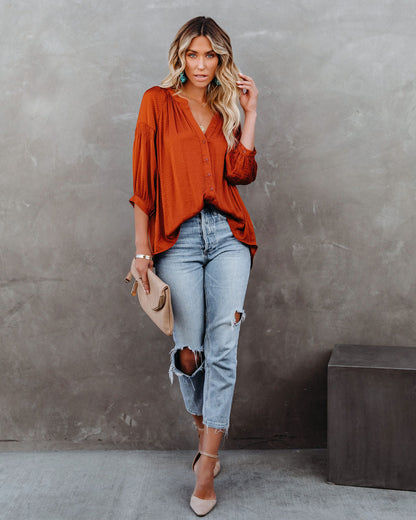 Carla Embossed Button Down Blouse - Rust