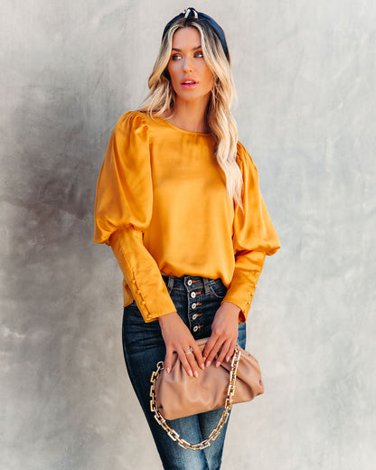 Centerpiece Satin Statement Blouse - Gold