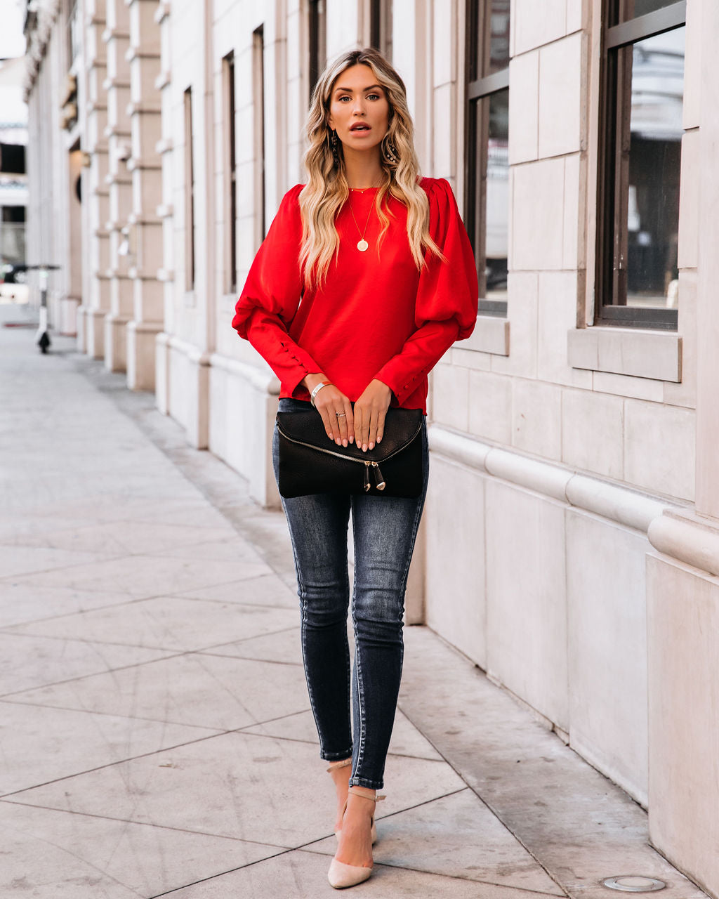 Centerpiece Satin Statement Blouse - Red