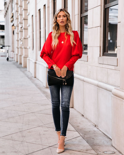 Centerpiece Satin Statement Blouse - Red