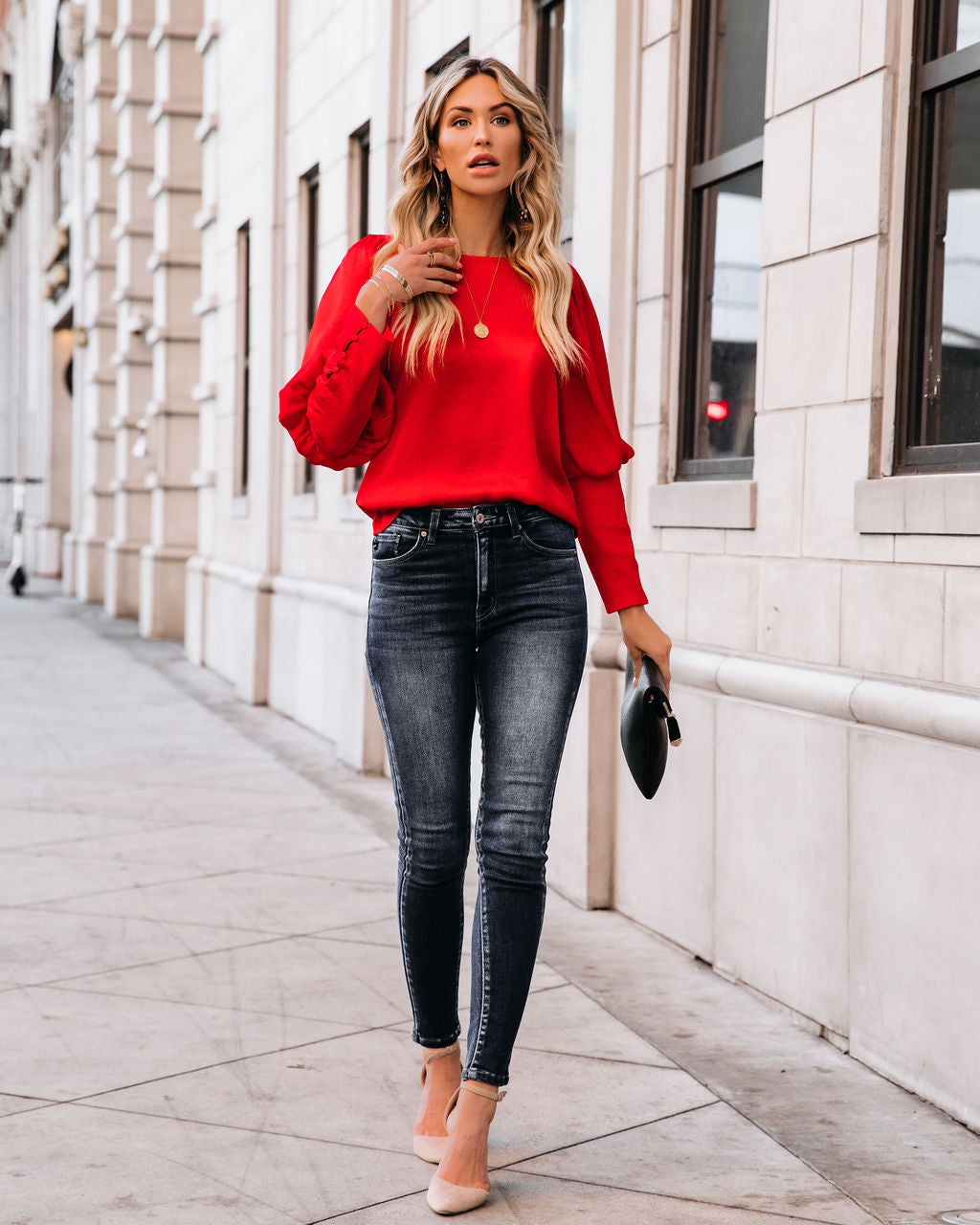 Centerpiece Satin Statement Blouse - Red