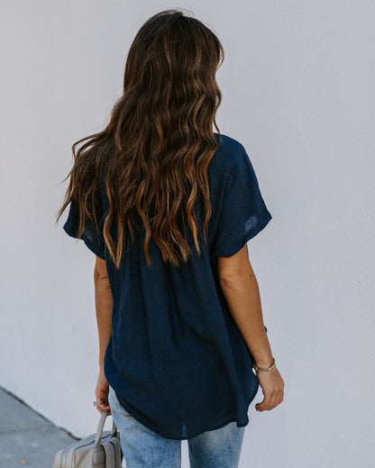 Chance Collared Woven Top - Navy