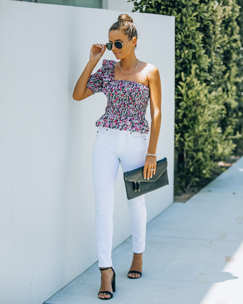 Charlene Floral One Shoulder Smocked Blouse