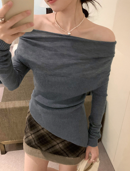 Flute Off The Shoulder Knit Top - Latte