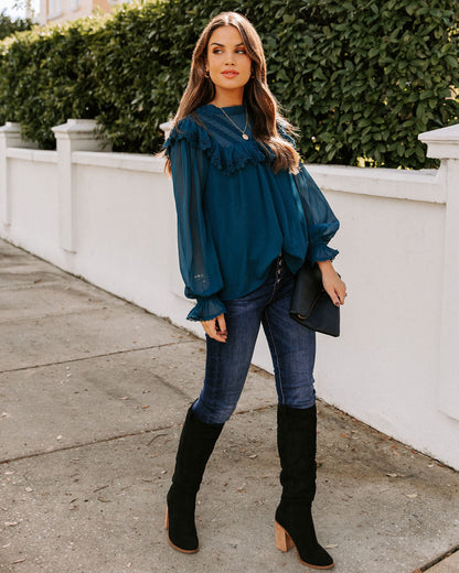 Eleanora Crochet Ruffle Blouse - Teal