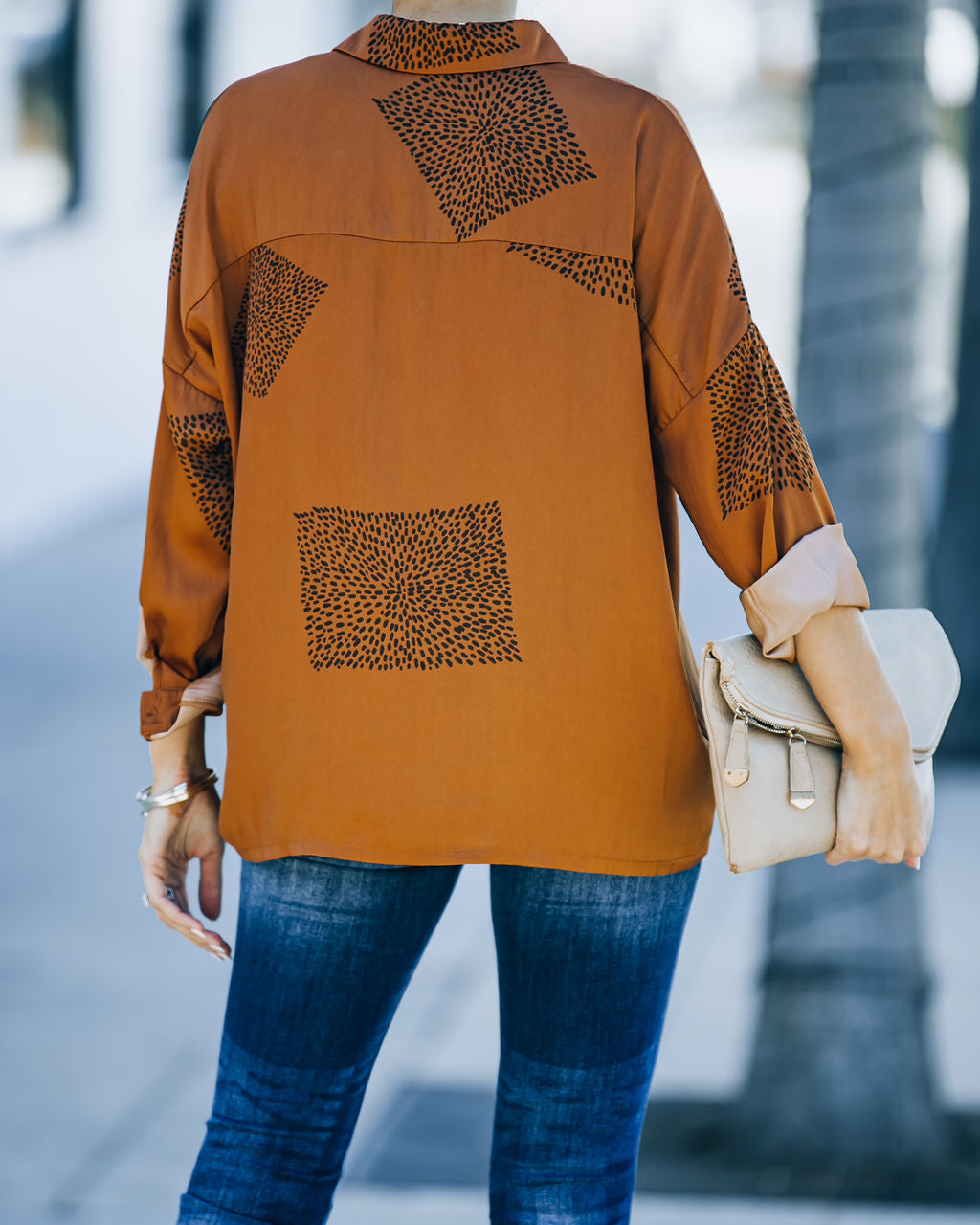 Ellowyn Printed Satin Button Down Blouse - Spice