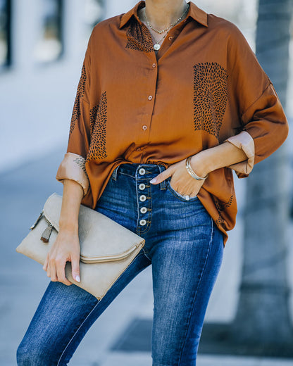 Ellowyn Printed Satin Button Down Blouse - Spice