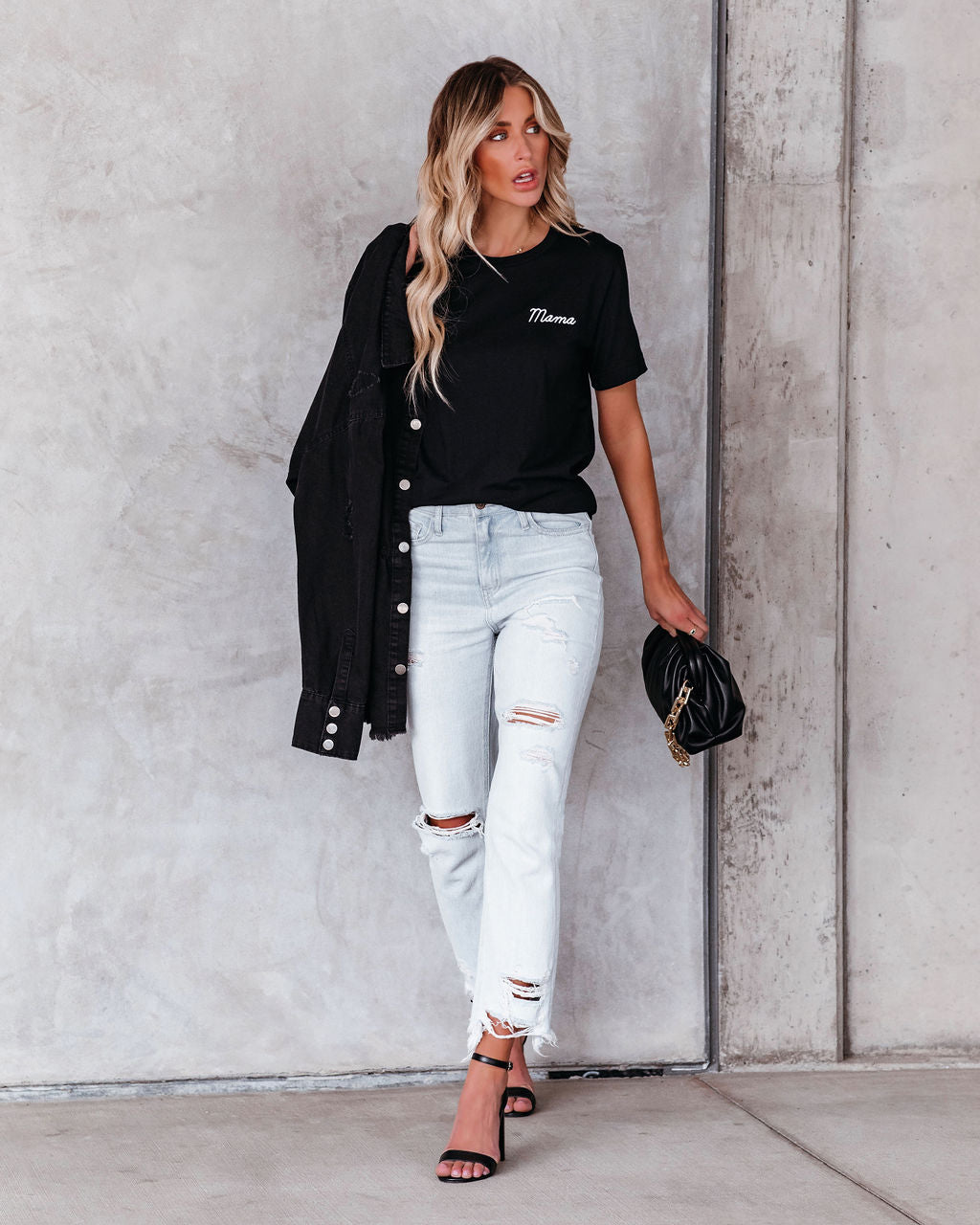 Embroidered Mama Cotton Blend Tee
